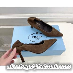 Purchase Style Prada Khaki Green Suede Leather Pumps 70MM 6050805 Khaki Green