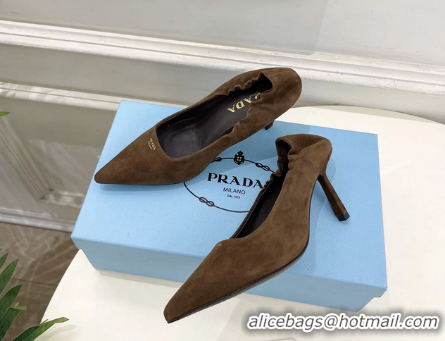 Purchase Style Prada Khaki Green Suede Leather Pumps 70MM 6050805 Khaki Green
