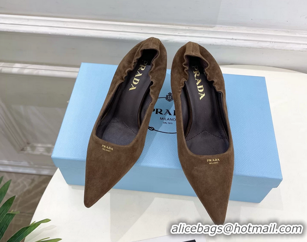 Purchase Style Prada Khaki Green Suede Leather Pumps 70MM 6050805 Khaki Green