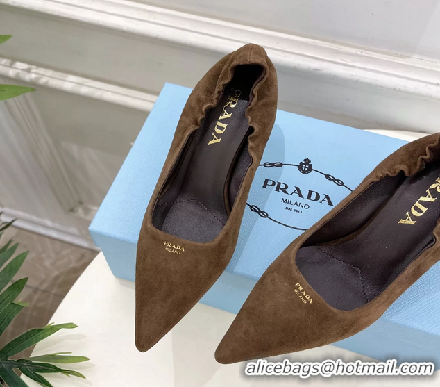 Purchase Style Prada Khaki Green Suede Leather Pumps 70MM 6050805 Khaki Green