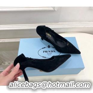 Shop Duplicate Prada Khaki Green Suede Leather Pumps 70MM 6050805 Black