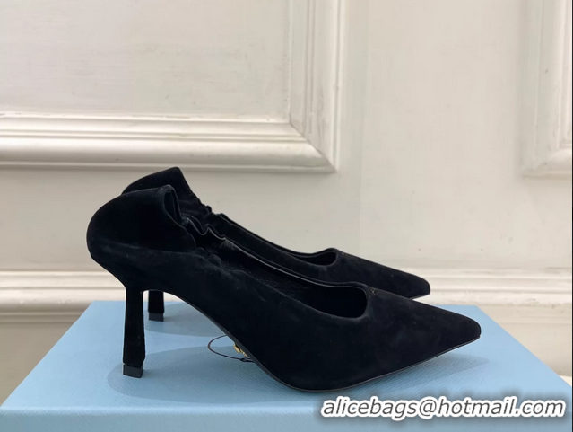 Shop Duplicate Prada Khaki Green Suede Leather Pumps 70MM 6050805 Black