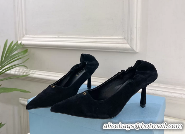 Shop Duplicate Prada Khaki Green Suede Leather Pumps 70MM 6050805 Black