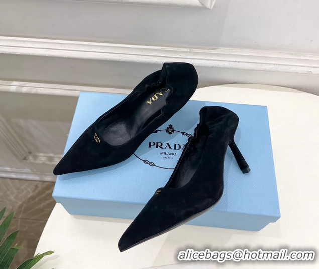 Shop Duplicate Prada Khaki Green Suede Leather Pumps 70MM 6050805 Black