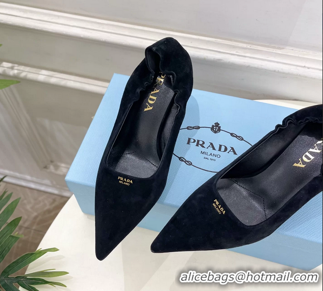 Shop Duplicate Prada Khaki Green Suede Leather Pumps 70MM 6050805 Black