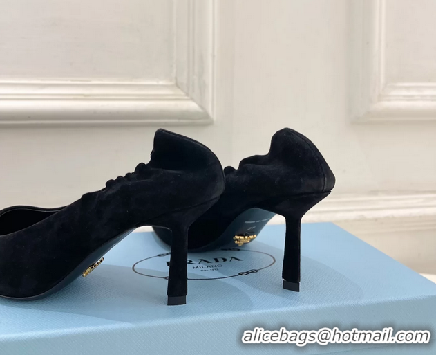 Shop Duplicate Prada Khaki Green Suede Leather Pumps 70MM 6050805 Black