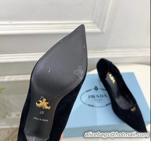 Shop Duplicate Prada Khaki Green Suede Leather Pumps 70MM 6050805 Black