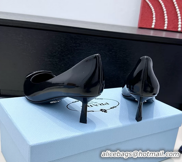 Top Grade Prada Triangle Logo Plaque Leather Pumps Black 55MM 6050806 Black
