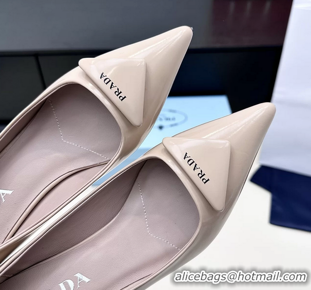 Sophisticated Prada Triangle Logo Plaque Leather Pumps Beige 55MM 6050806 Beige