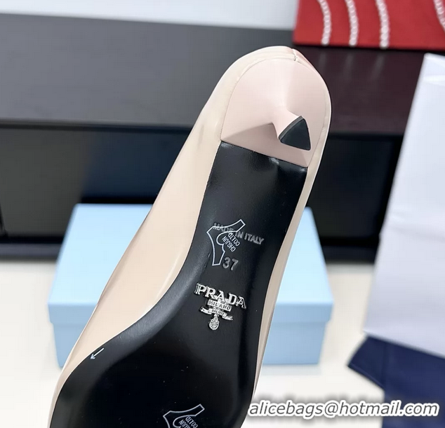 Sophisticated Prada Triangle Logo Plaque Leather Pumps Beige 55MM 6050806 Beige