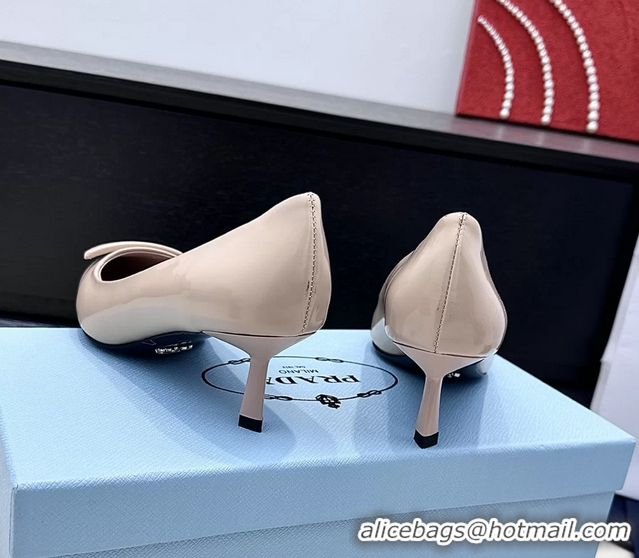 Sophisticated Prada Triangle Logo Plaque Leather Pumps Beige 55MM 6050806 Beige