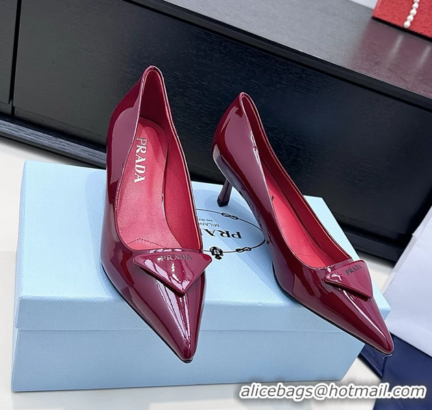 Cheap Price Prada Triangle Logo Plaque Leather Pumps 55MM 6050806 Red