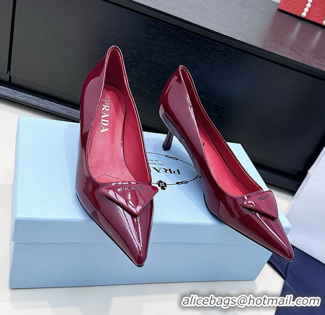 Cheap Price Prada Triangle Logo Plaque Leather Pumps 55MM 6050806 Red