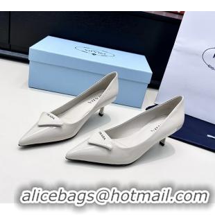 Durable Prada Triangle Logo Plaque Leather Pumps 55MM 6050806 Off White