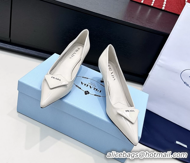 Durable Prada Triangle Logo Plaque Leather Pumps 55MM 6050806 Off White