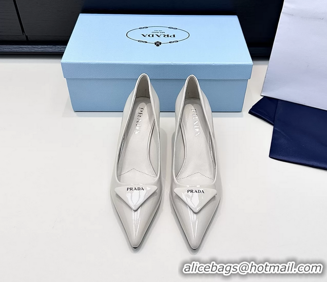 Durable Prada Triangle Logo Plaque Leather Pumps 55MM 6050806 Off White