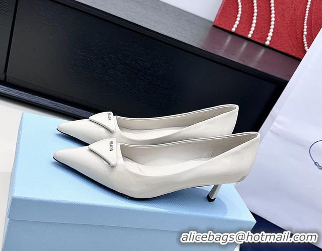 Durable Prada Triangle Logo Plaque Leather Pumps 55MM 6050806 Off White