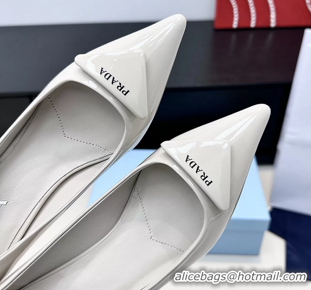 Durable Prada Triangle Logo Plaque Leather Pumps 55MM 6050806 Off White