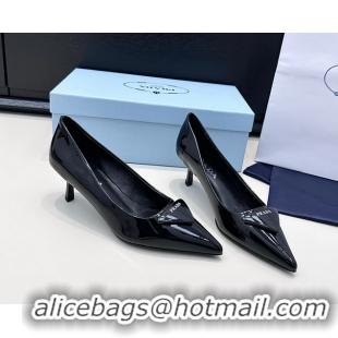 Duplicate Prada Triangle Logo Plaque Leather Pumps 55MM 6050806 Black