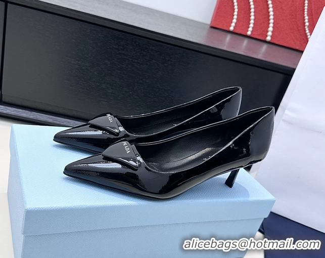 Duplicate Prada Triangle Logo Plaque Leather Pumps 55MM 6050806 Black