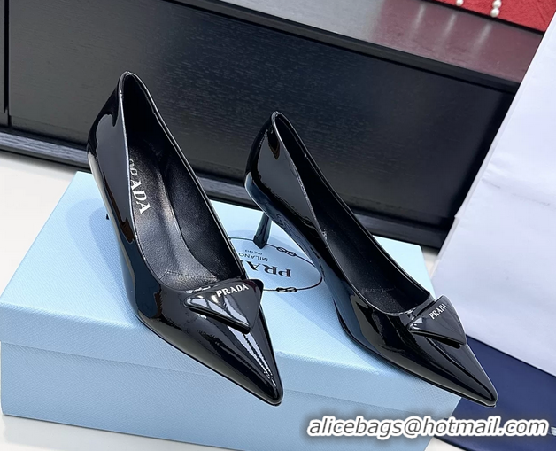 Duplicate Prada Triangle Logo Plaque Leather Pumps 55MM 6050806 Black