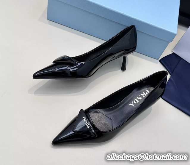 Duplicate Prada Triangle Logo Plaque Leather Pumps 55MM 6050806 Black