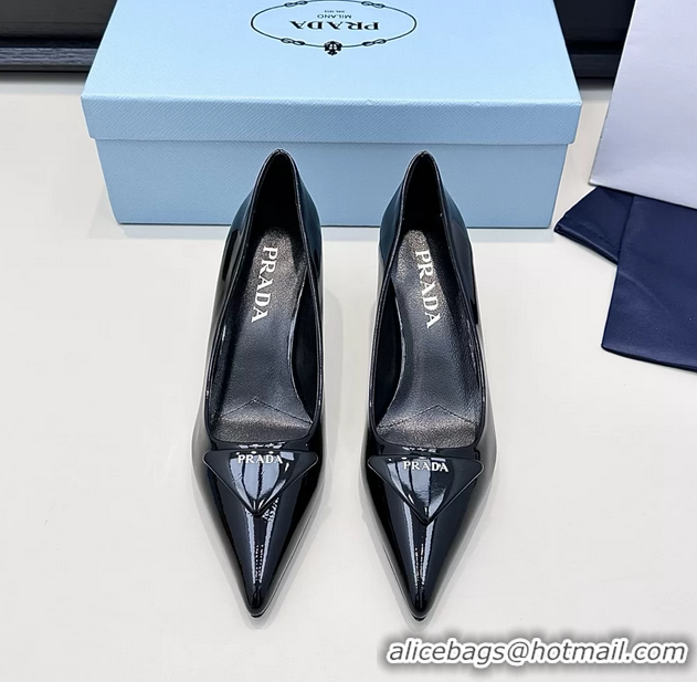 Duplicate Prada Triangle Logo Plaque Leather Pumps 55MM 6050806 Black