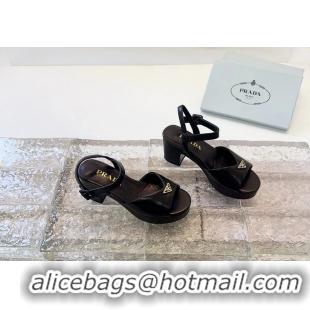 Reasonable Price Prada Triangle Logo Black Suede Leather Platform Sandals 6050807 Black
