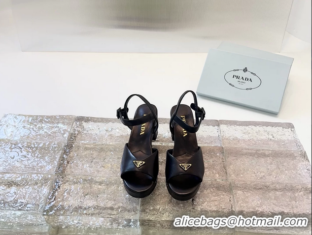 Reasonable Price Prada Triangle Logo Black Suede Leather Platform Sandals 6050807 Black