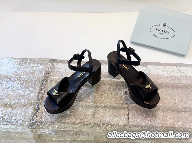 Reasonable Price Prada Triangle Logo Black Suede Leather Platform Sandals 6050807 Black