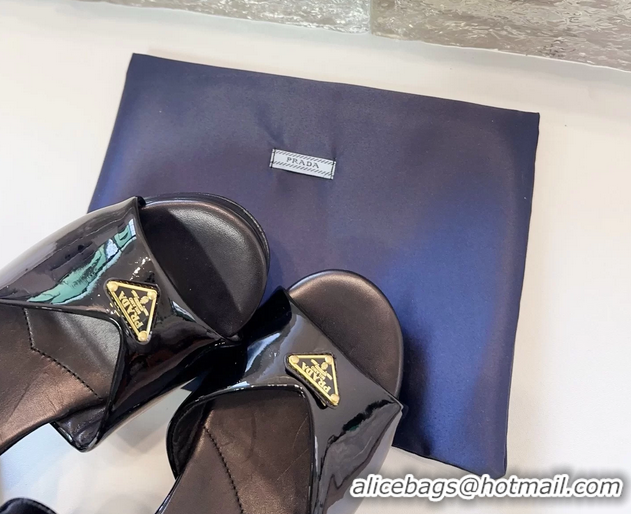 Affordable Price Prada Triangle Logo Black Patent Leather Platform Sandals 6050807 Black