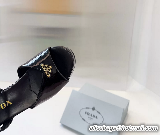 Affordable Price Prada Triangle Logo Black Patent Leather Platform Sandals 6050807 Black
