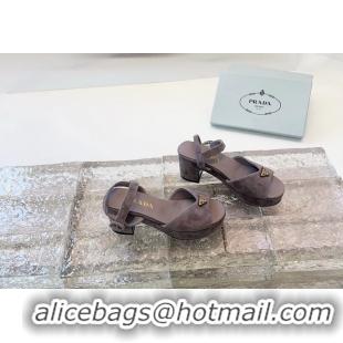 Good Quality Prada Triangle Logo Gray Suede Leather Platform Sandals 6050807 Gray