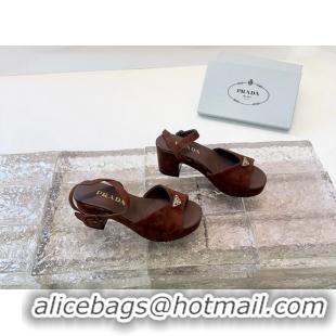 Top Quality Prada Triangle Logo Brown Suede Leather Platform Sandals 6050807 Brown