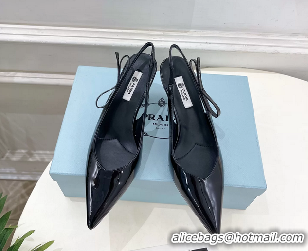 Low Price Prada Black Patent Leather Slingback Pumps 75MM 6050808 Black
