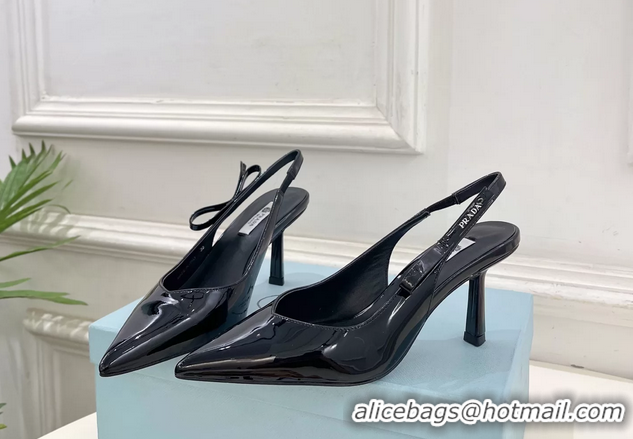 Low Price Prada Black Patent Leather Slingback Pumps 75MM 6050808 Black