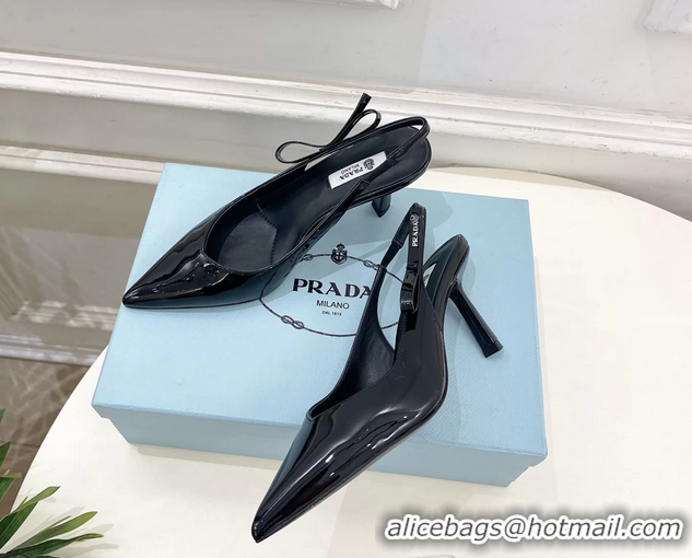Low Price Prada Black Patent Leather Slingback Pumps 75MM 6050808 Black