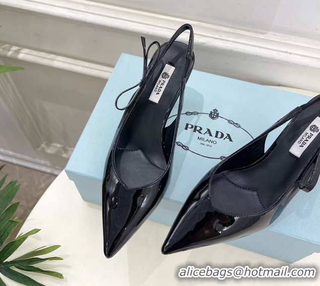 Low Price Prada Black Patent Leather Slingback Pumps 75MM 6050808 Black