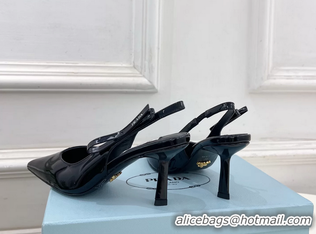 Low Price Prada Black Patent Leather Slingback Pumps 75MM 6050808 Black