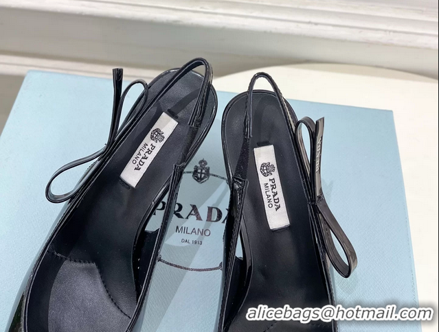 Low Price Prada Black Patent Leather Slingback Pumps 75MM 6050808 Black