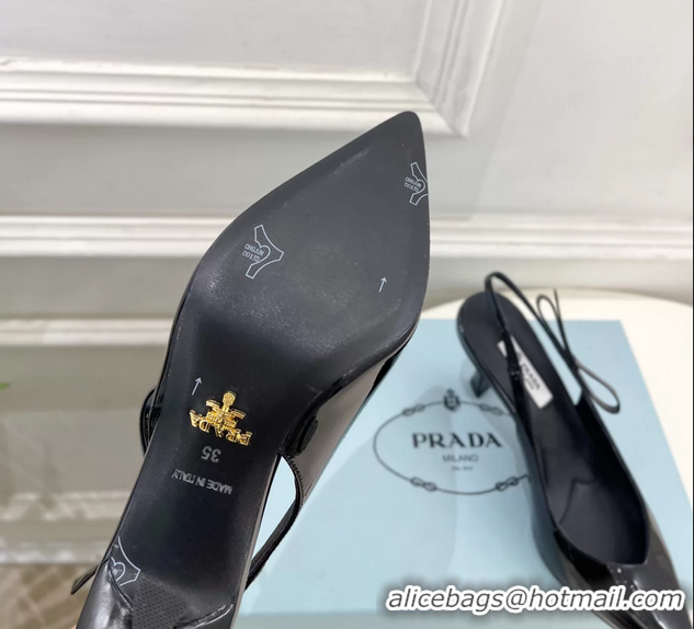 Low Price Prada Black Patent Leather Slingback Pumps 75MM 6050808 Black