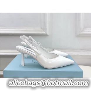 Top Quality Prada White Patent Leather Slingback Pumps 75MM 6050808 White
