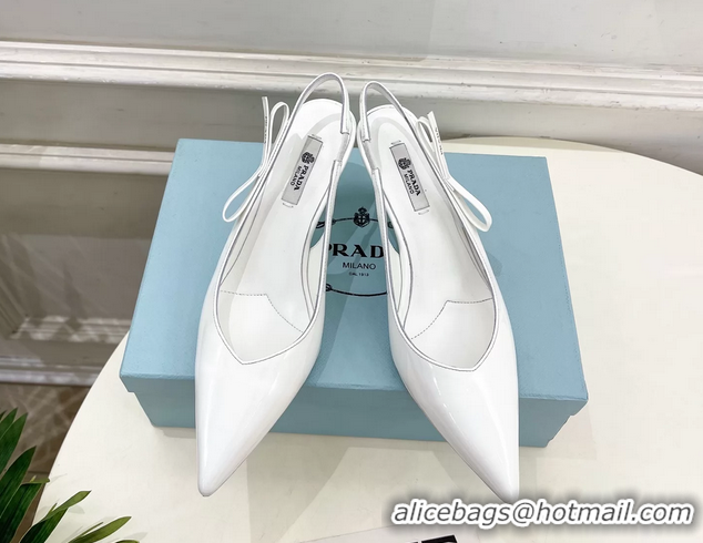 Top Quality Prada White Patent Leather Slingback Pumps 75MM 6050808 White