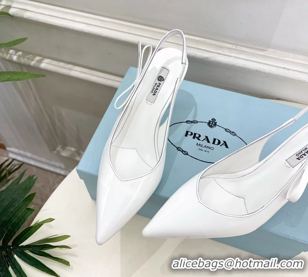 Top Quality Prada White Patent Leather Slingback Pumps 75MM 6050808 White