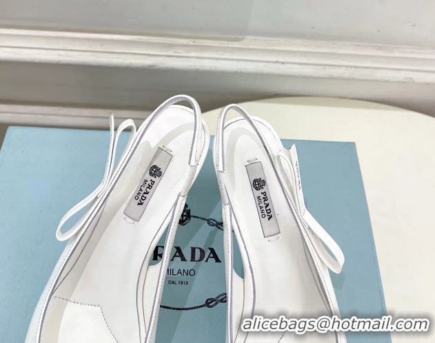 Top Quality Prada White Patent Leather Slingback Pumps 75MM 6050808 White
