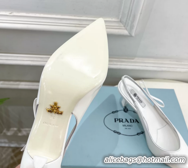Top Quality Prada White Patent Leather Slingback Pumps 75MM 6050808 White