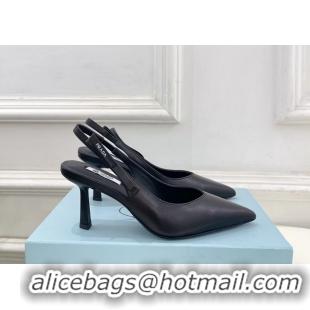 Best Price Prada Black Calfskin Leather Slingback Pumps 75MM 6050808 Black