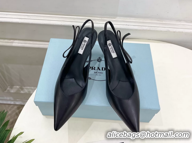 Best Price Prada Black Calfskin Leather Slingback Pumps 75MM 6050808 Black