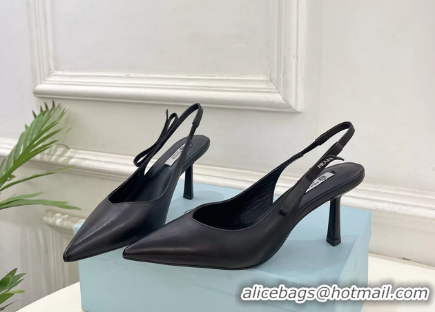 Best Price Prada Black Calfskin Leather Slingback Pumps 75MM 6050808 Black