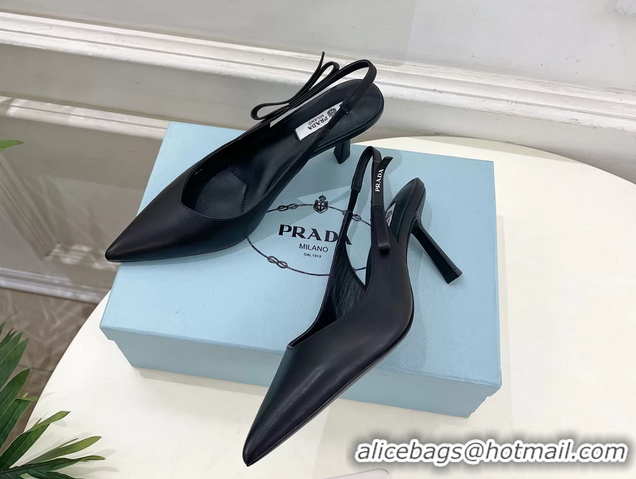 Best Price Prada Black Calfskin Leather Slingback Pumps 75MM 6050808 Black